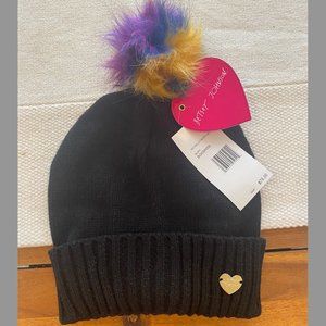 NWT Betsey Johnson, Knit Cap Beanie, Multicolor Pom Pom